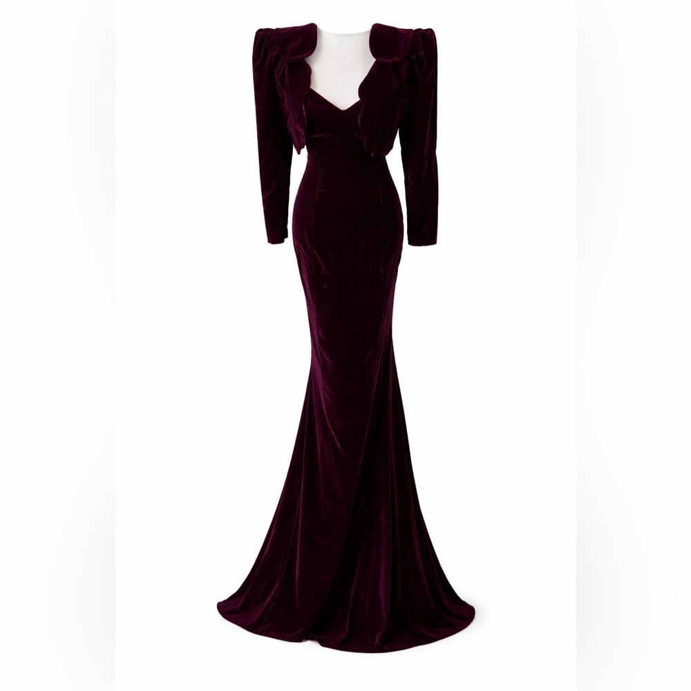 Vintage Roberta Burgundy Velvet Mermaid Gown & Bolero Jacket Set USA Made Medium